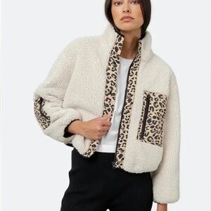 Rails Cream Teddy Jacket with Leopard Accents